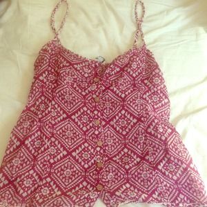 Red and white tribal print button-front tank