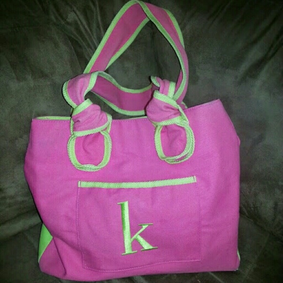 Bright pink and green  Mercer & Madison  tote