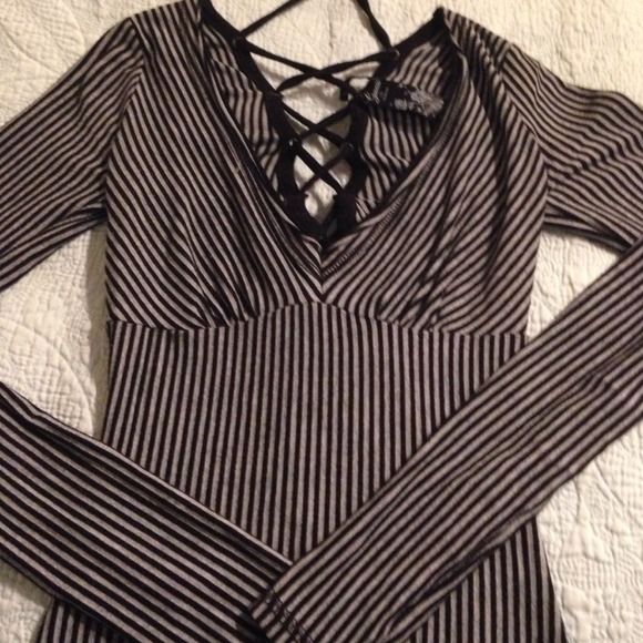 GUESS gray/black stripe tie-up mini dress