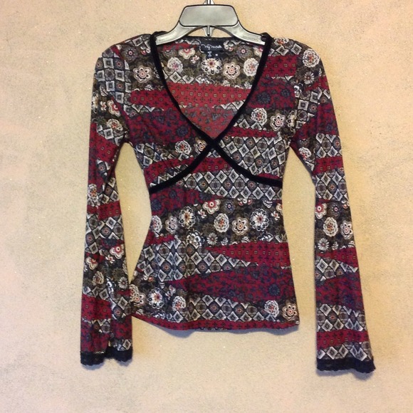 Long sleeve Baby Doll Top with Suede Trim - Picture 1 of 4