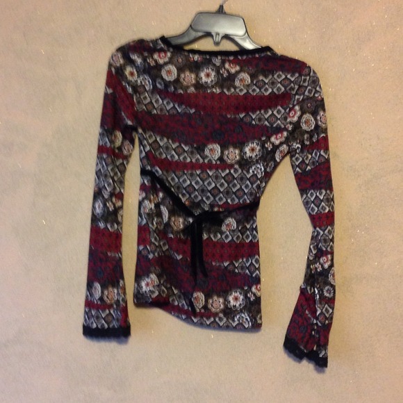 Long sleeve Baby Doll Top with Suede Trim - Picture 2 of 4