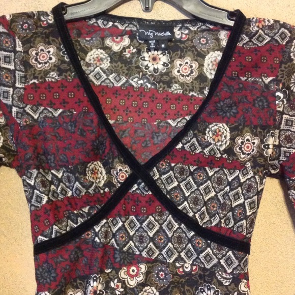 Long sleeve Baby Doll Top with Suede Trim - Picture 3 of 4