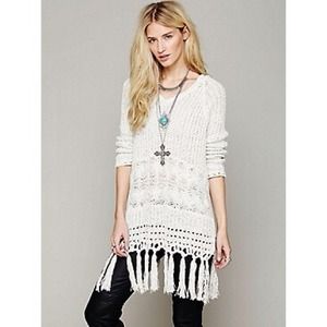 Free People Hooded Fringe Pullover