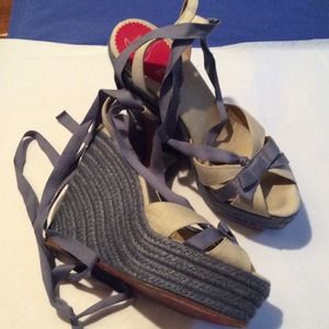 Christian Louboutin blue/cream espadrilles. RARE!!