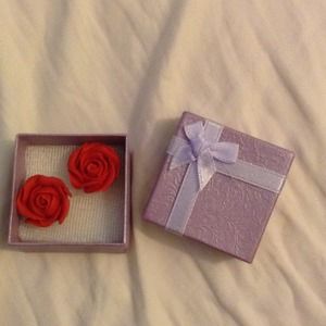 925 sterling silver retro deep red rose flower