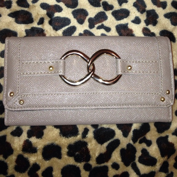 Shiny Nudish Beige clutch/wallet w/ metal details