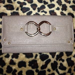 Shiny Nudish Beige clutch/wallet w/ metal details