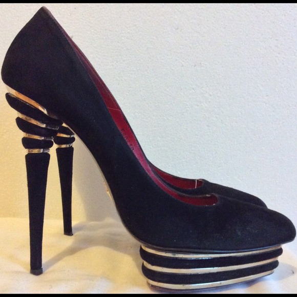 Suede black with gold hardware platform - Picture 1 of 4