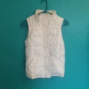 white puffer vest, perfect for winter.