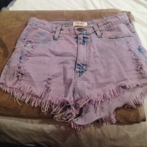 High waisted distressed purple shorts!