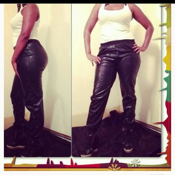 Faux leather jogging pants
