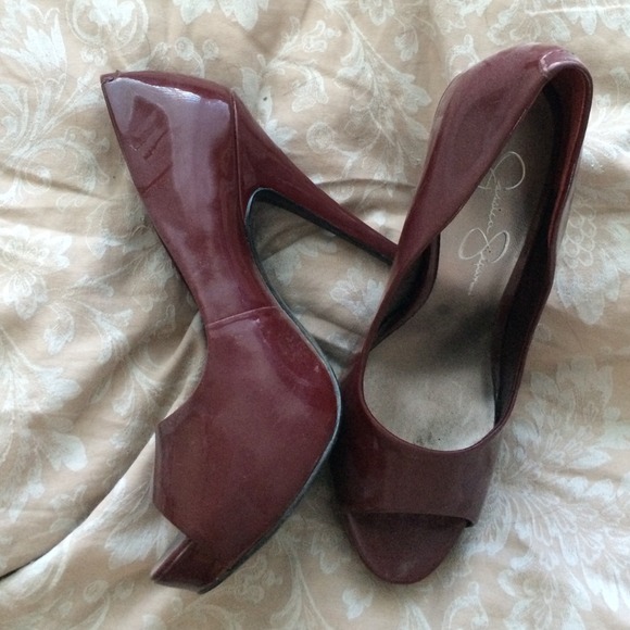 Jessica Simpson Maroon Peeptoe Pumps