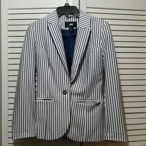 Blue and white striped blazer