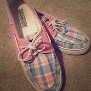 Sperry Top Sider Pink/White/Blue Plaid Boat Shoes