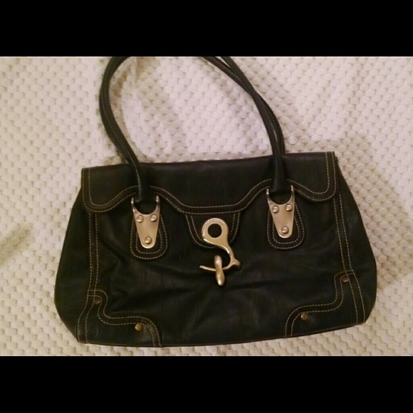 Black Leather Valentino Hook Close Bag