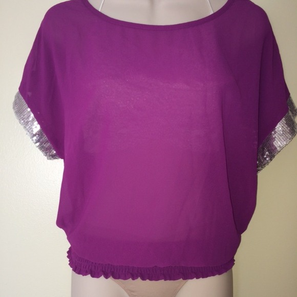 Purple with gray sequence blouse - Picture 1 of 2