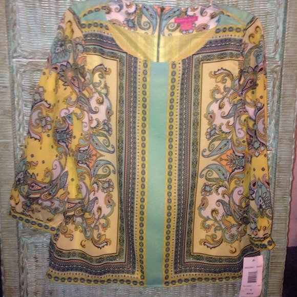 NWT sunny Leigh turq & yellow w. Designs top