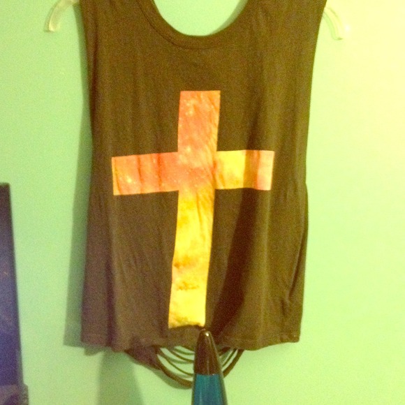 muscle tee with galaxy cross and cut back
