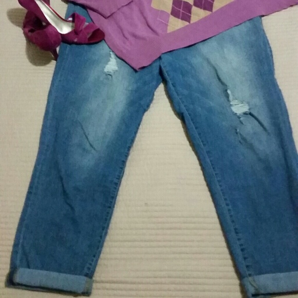 SOLD - Plus Size, Distressed, Cuffed Straight Jean - Picture 2 of 3