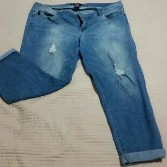 SOLD - Plus Size, Distressed, Cuffed Straight Jean - Picture 3 of 3