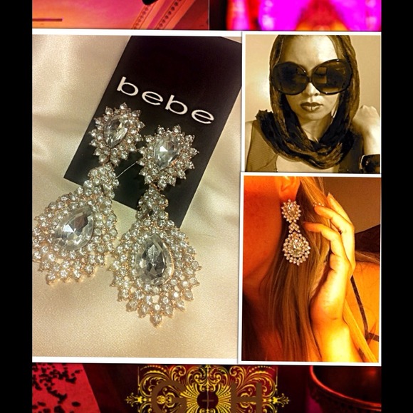 Bebe zircon drop dangle gold earrings