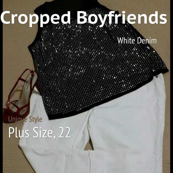 Plus Size, White Denim, Cropped Boyfriend Jean