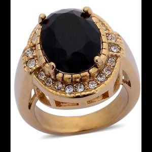 Black Glass, White Austrian Crystal Ring