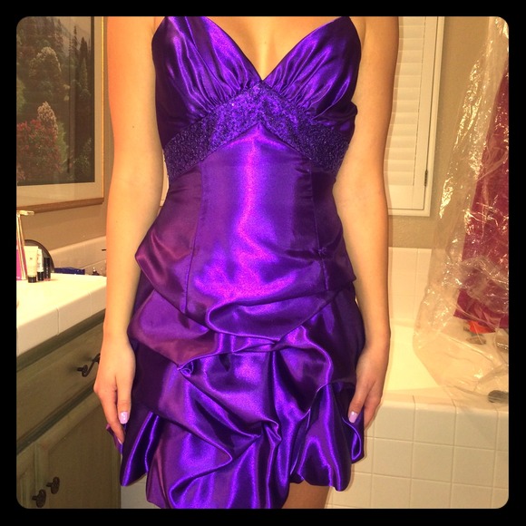 Purple satin & sequin w/ruffle homecoming dress