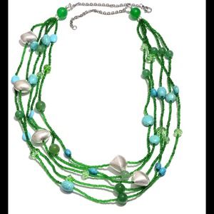 Green Quartzite, Glass, Howlite Necklace