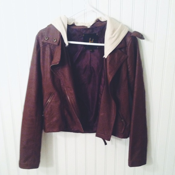 Leather jacket with detachable hood