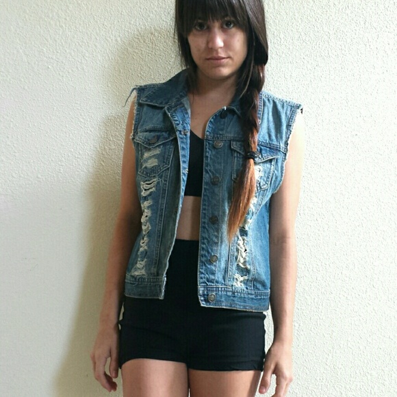 Distressed Denim Vest
