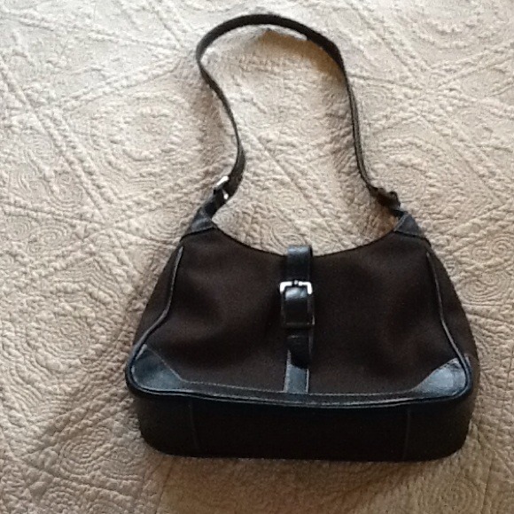 MAXX New York Brown Nylon Black Leather Shoulder Bag Handbag