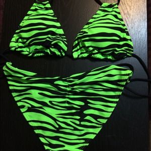 Neon green zebra print bikini