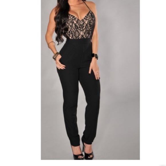 Open back lace top jumpsuit