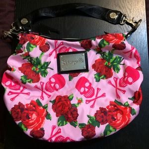 Betsy johnson pink skulls and red roses purse