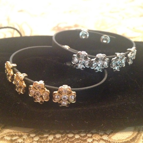Swarovski and black leather bracelet