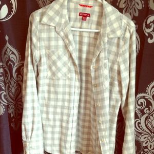 Grey and white flannel button up shirt