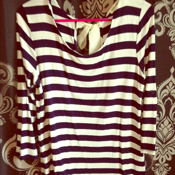 Navy and white striped shirt with bow