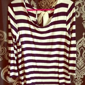 Navy and white striped shirt with bow