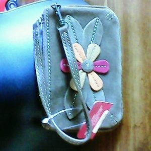 Sweet embroidered flower nwt suede wristlet!