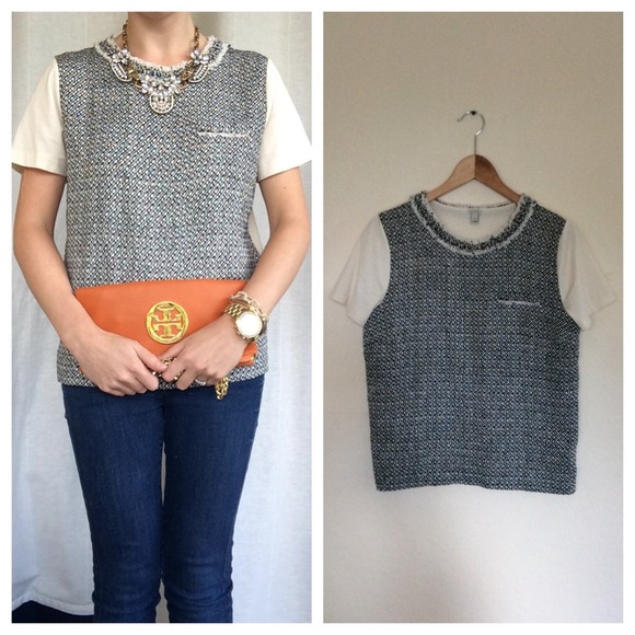 ❌SOLD❌J Crew TWEED-FRONT TEE SZ MEDIUM - Picture 2 of 4