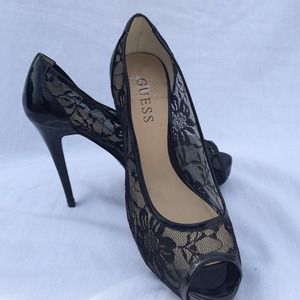 Guess laced open toe high heels. Size 7.