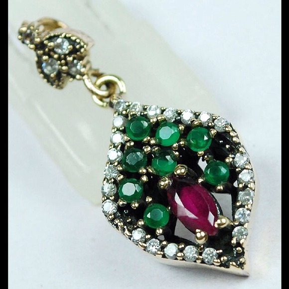 Turkish Ruby Emerald Topaz 925K Sterling S Pendant