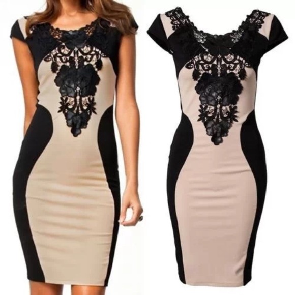 Black & beige bodycon dress