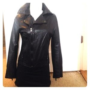 LF black leather moto jacket.