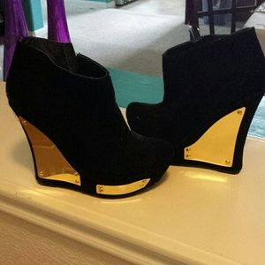 Black and gold suede booties
