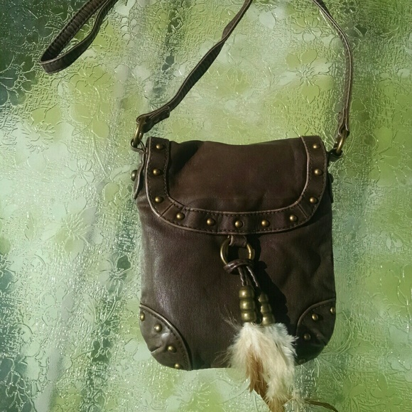 Brown studded cross body bag