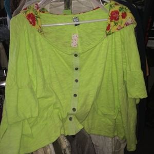 FREE PEOPLE neon green top with hood