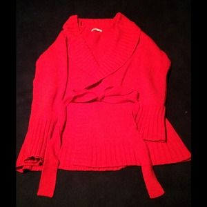 Red/orange sweater/cardigan with belt. XXL