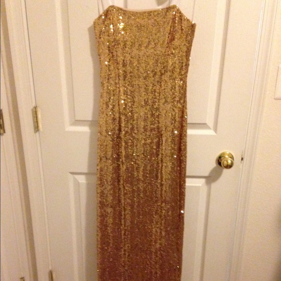 *REDUCED!!! Gold Solid Sequin Formal Ball Gown